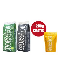 Mokaflor koffiebonen ORGANIC 1kg + NERA 1kg + 250g ORO GRATIS