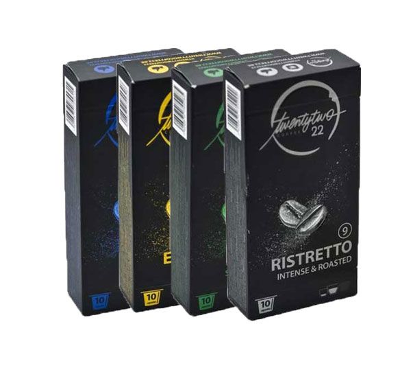 Twenty Two Coffee Nespresso Capsules discovery variety pack (2x per smaak) - HOUDBAARHEID 06/2022